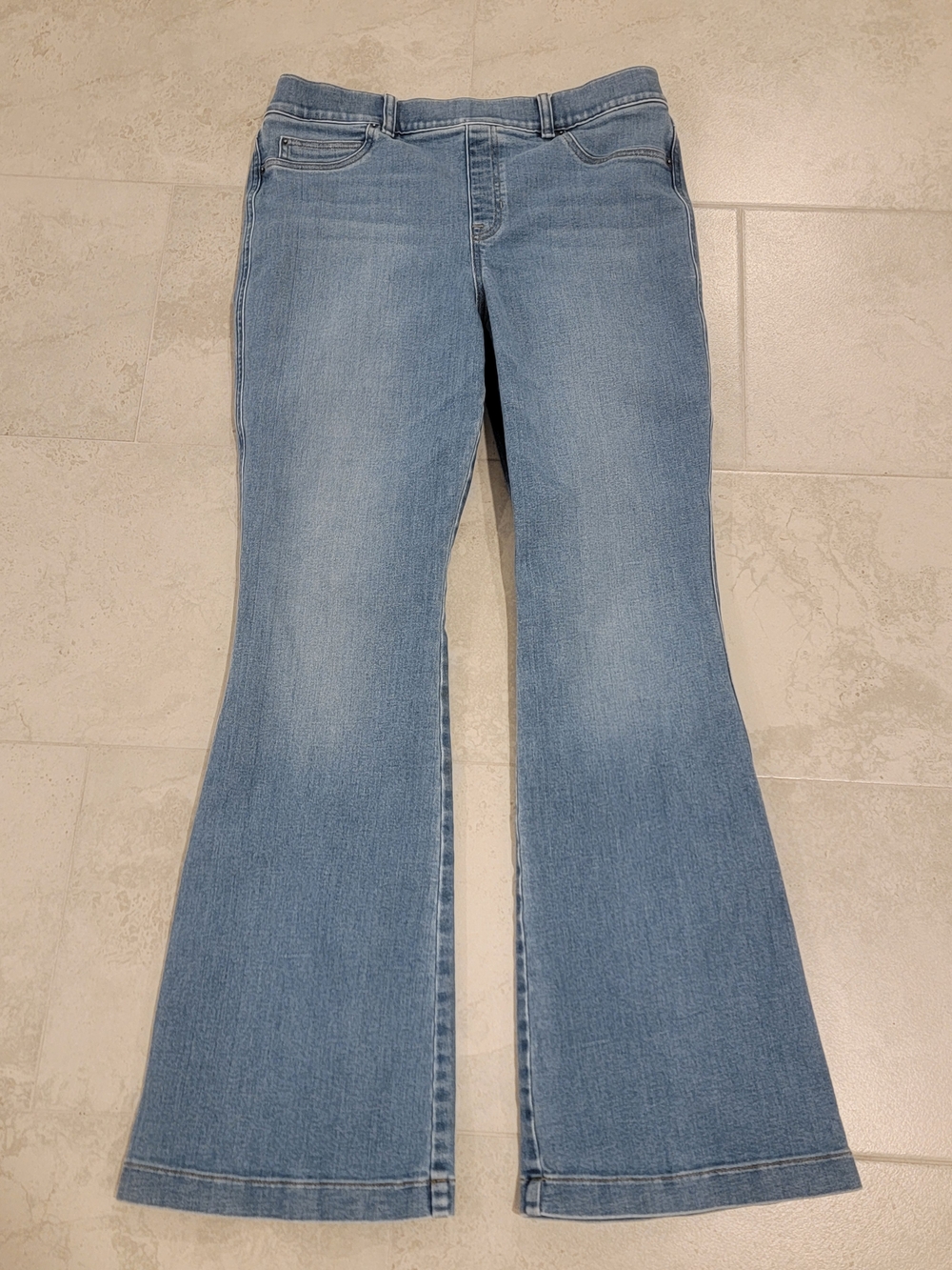 SPANX Flare Jeans XL High Rise Light Wash Wide Leg Shaping Denim